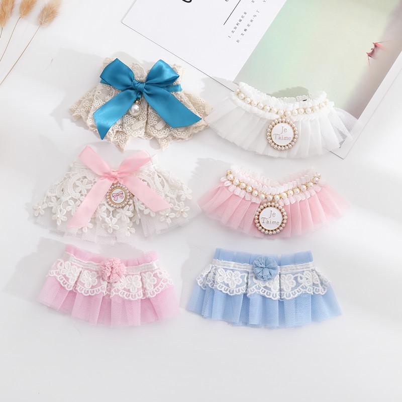 Pet Lace Pearl Collar: Plush Cat Necklace & Cute Dog Saliva Towel