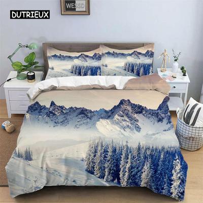 Sada povlaku na peřinu Snow Mountain Polyesterová 3D krajinná ložní souprava pro teenagery dospělé Lyžařský svah Zimní téma Queen povlak na přikrývku