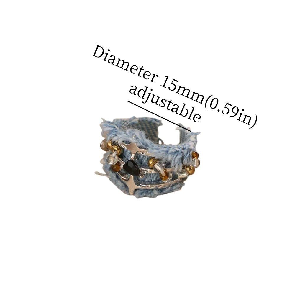 Three Layer Y2K Opening Rings Heart Metal Beaded Rings Fashion Denim Rings  Women
