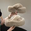 Fashion Woman Furry Ladies Faux Fur Luxury Fluffy Plush Slipper House Fuzzy Girl Platform 7CM Indoor Sandals Winter High-heeled Shoes