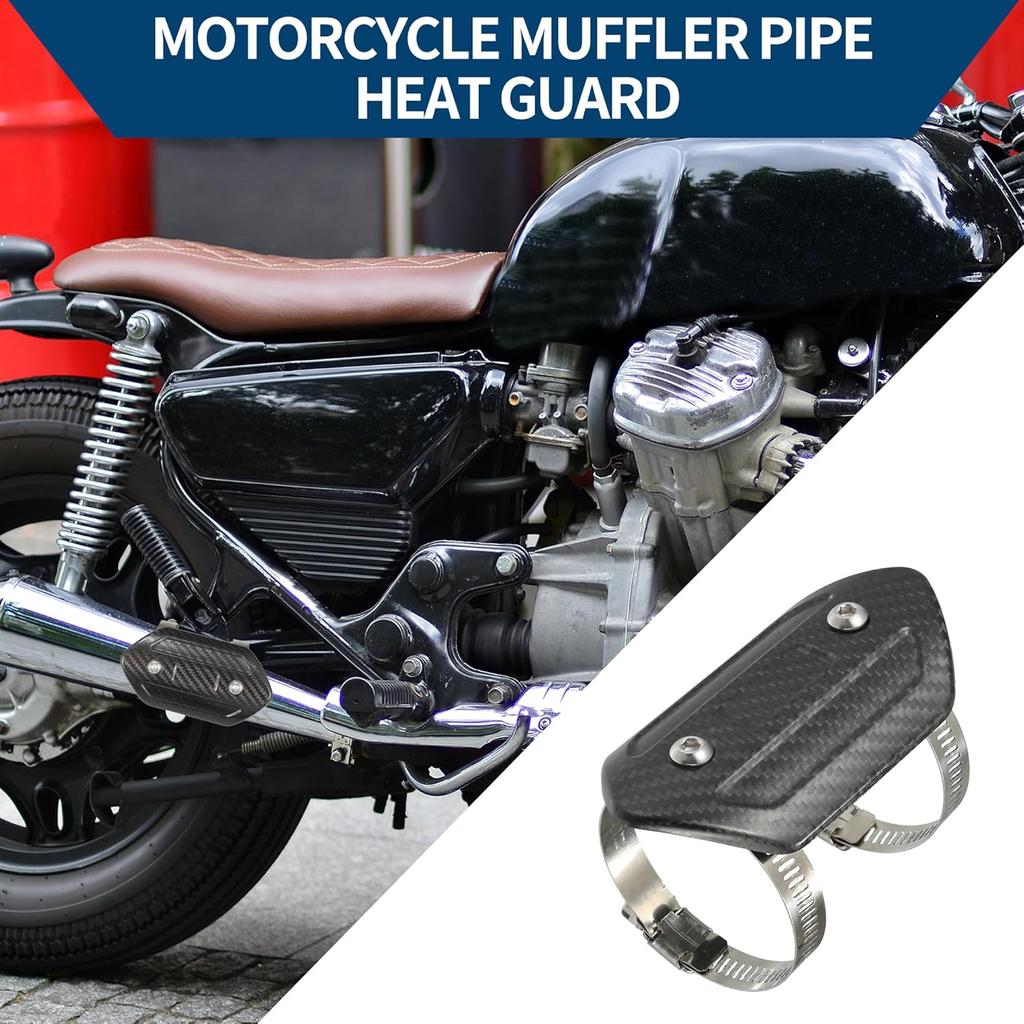 Muffler Heat Guard with Clamp/Exhaust Pipe Head Shield Cover for Motorcycle/Heat Insulation Carbon Fiber 110x58mm / 1 Set Black
