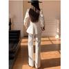Chinese Style Spring 2 Piece Sets Women Elegant Embroidery High End Frog Button Jacket White Flared Pants