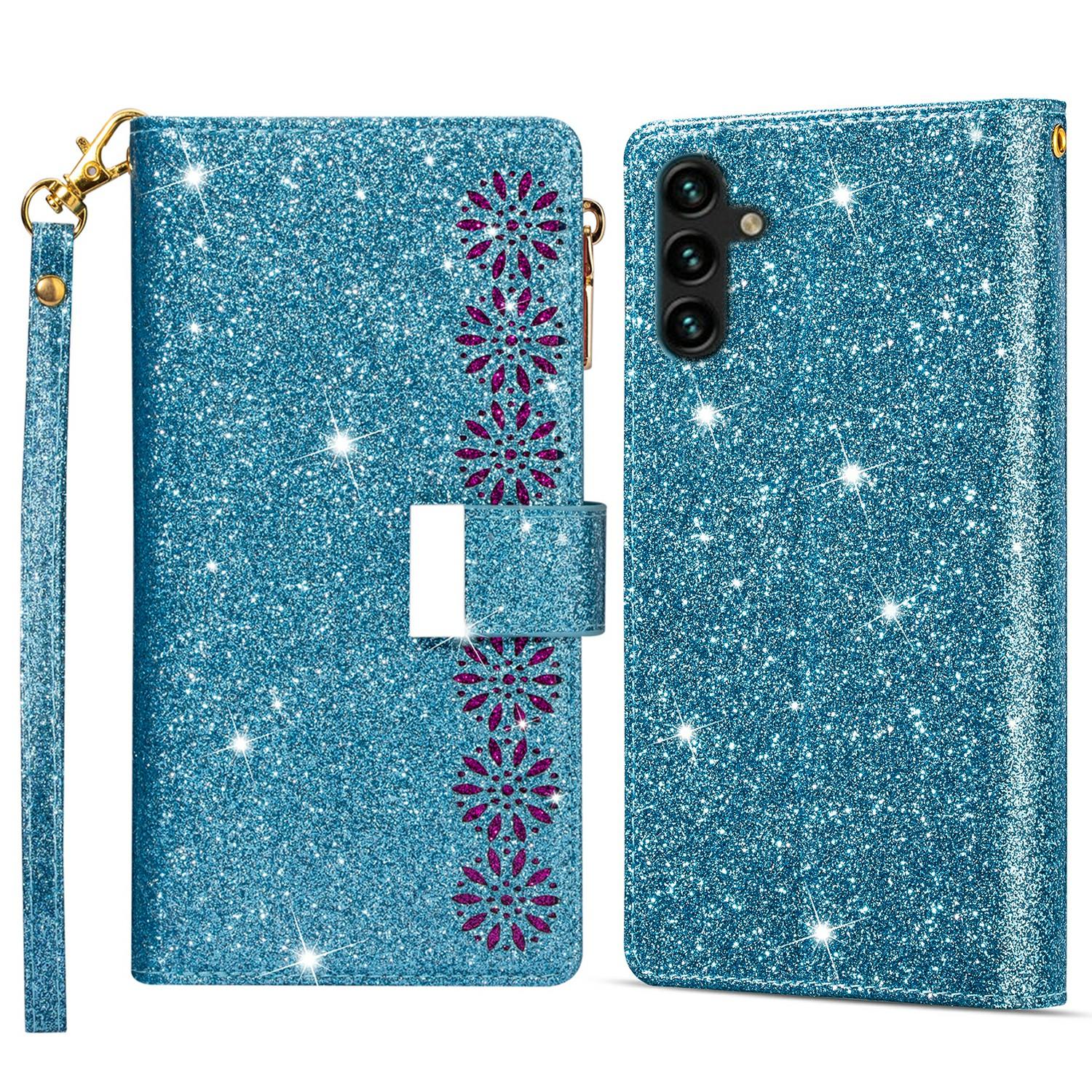 

For Samsung Galaxy A16 5G/4G Case Starry Sky Carving Leather Wallet Phone Cover Blue