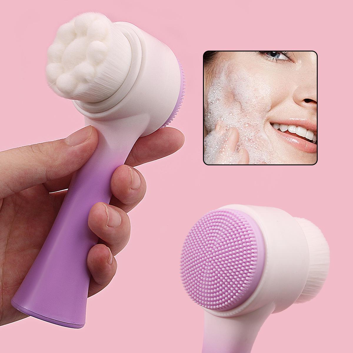 

Двусторонняя силиконовая щетка для умывания лица для глубокого очищения и нежного массажа