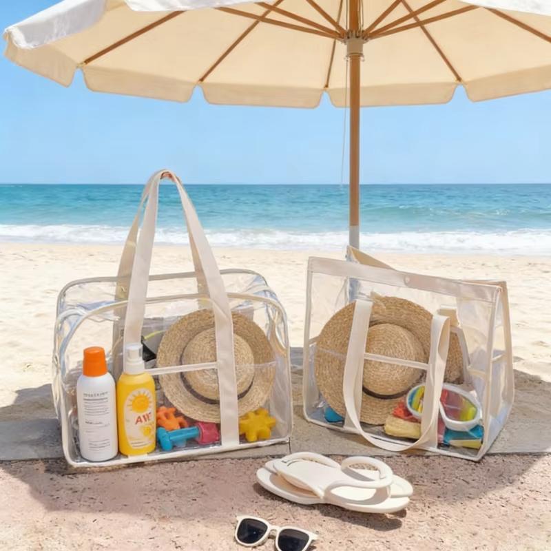 Large Capacity PVC Beach Bag Waterproof Storage Pouch with Button Closure for Toiletries Cosmetics Swimming Pool Travel Outdoor
