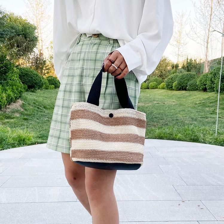 Borsa A Tracolla In Paglia Intrecciata - Tote Bag Estiva Per Spiaggia, Verde Naturale, Artigianale, Capiente E Leggera