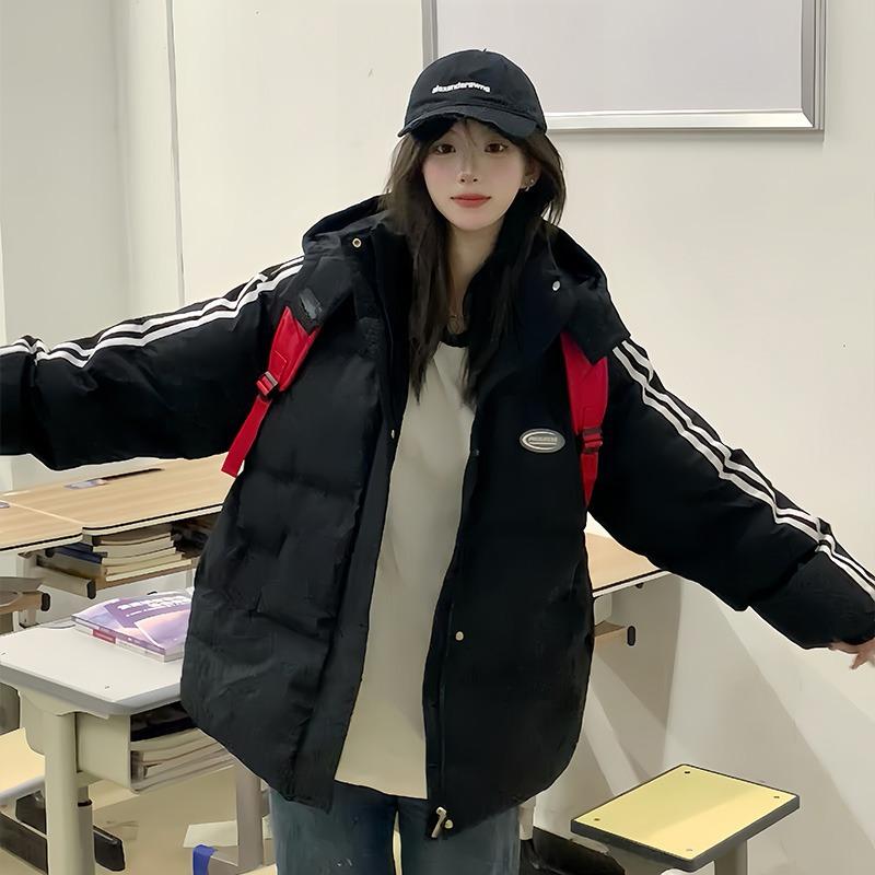 Black Down Cotton Jacket for Women New Winter Thickened Cotton Jacket Korean Style Loose Little Cotton Jacket Student