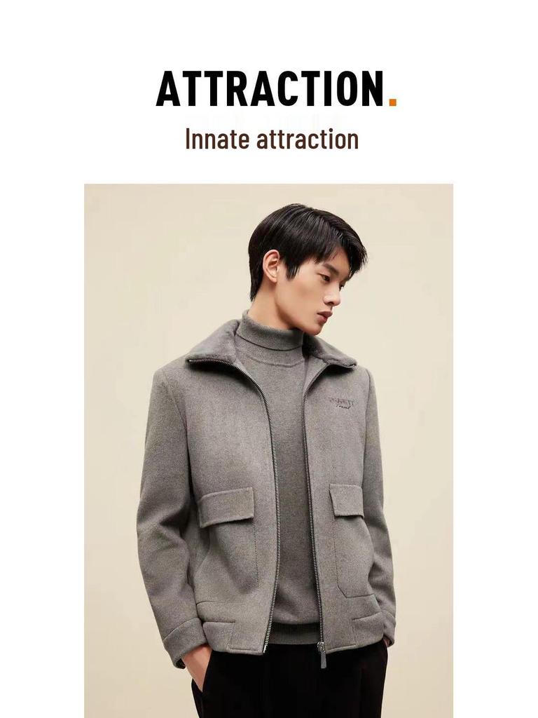 Men's Winter Wool-Blend Coat with Faux Fur Collar and Large Pockets