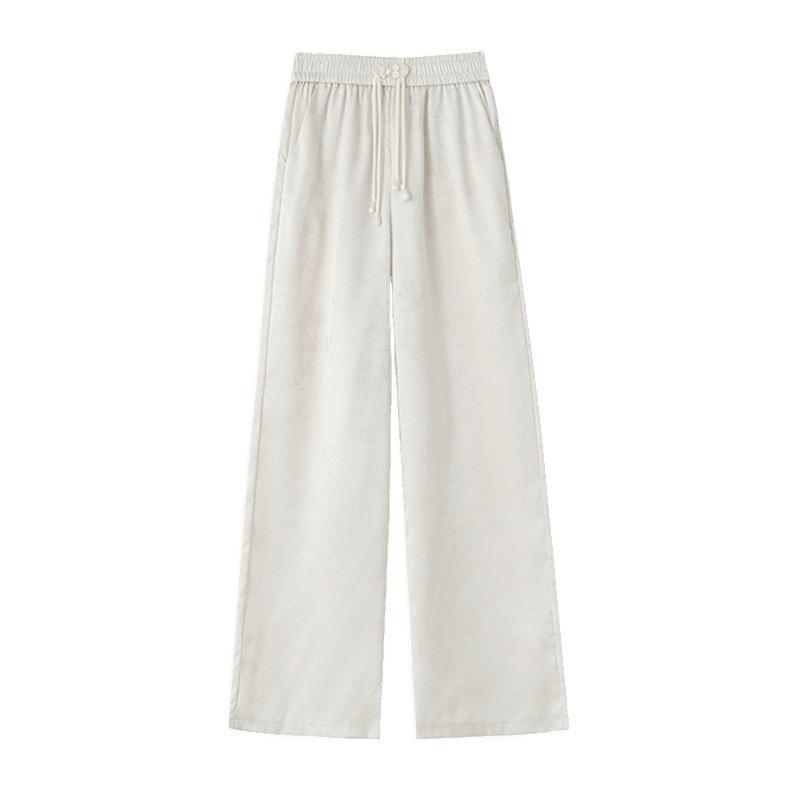 Chinese-style Faux Satin Jacquard Wide-leg Pants for Women, 2026 New Design, Niche High-waisted Slimming Casual Floor-length Trousers