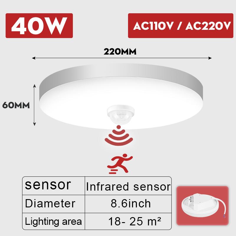 Led Ceiling Lamp With Motion Sensor 110-220V Human Infrared Smart Room Lamp 20W 40W Ceil Lamps For Entrance Balcony Corridor