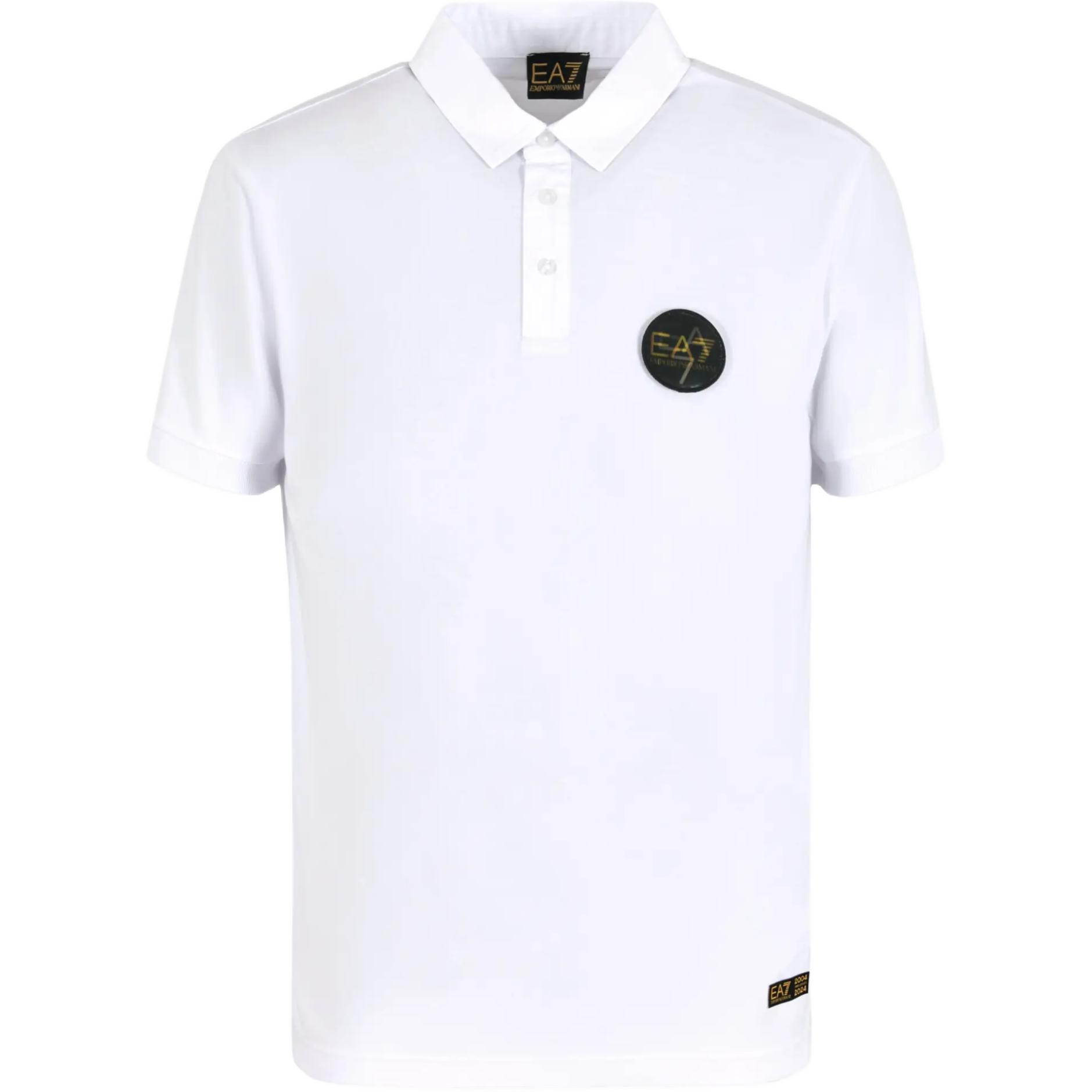 Emporio Armani EA7 Solid Badge Stretch Polo Shirt Men tops White 3DPF21-PJRGZ-1100 L
