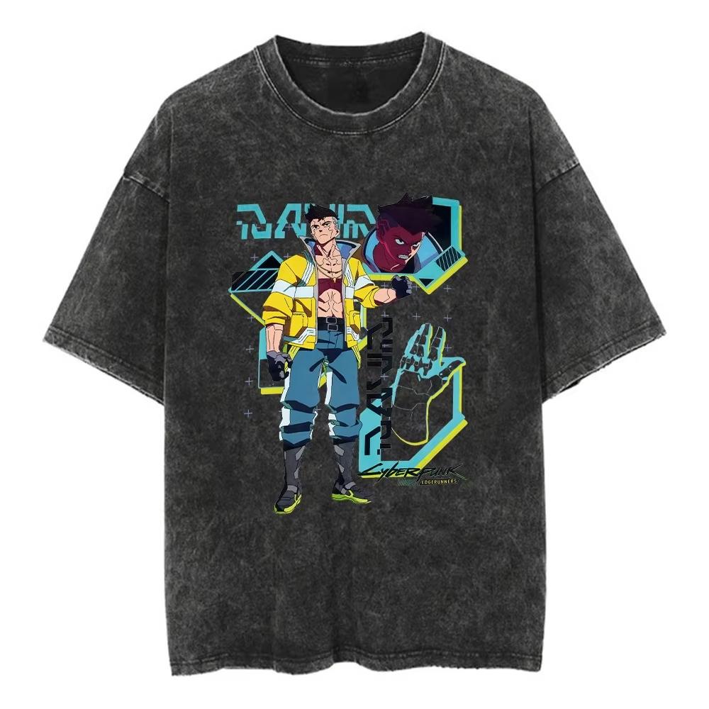 Game Cyber Punk LUCY T Shirt Cotton Washed Vintage Oversized T-shirt Y2k Harajuku Street Casual Loose Short Sleeve Tees