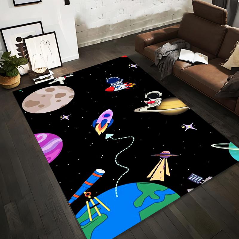 

Colorful Outer Space Carpet with Rockets, Planets, Astronauts, and Stars Suitable for use as an anti-slip for living room bedroom sofas 40x60cm( 15x23in )