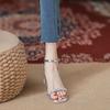 One-word Sandals Women's Summer 2025 New Crystal Thick Heel Medium Heel with Skirt Temperament Silver High Heels