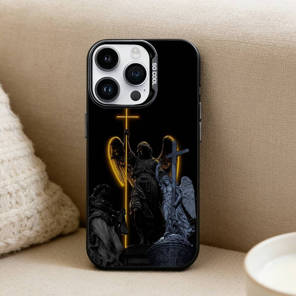 Angel Sculpture Phone Case For iPhone17, 16,15,14,13,12 Pro Max Black Candy Matte Shockproof Cover
