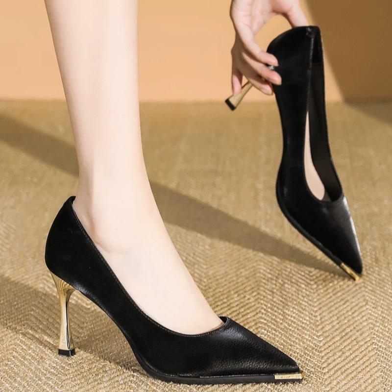Metal Head Protection Thin Heel Single Shoes Autumn New Pointed Toe Shallow Cuff Foot Non-slip Wear-resistant High Heels