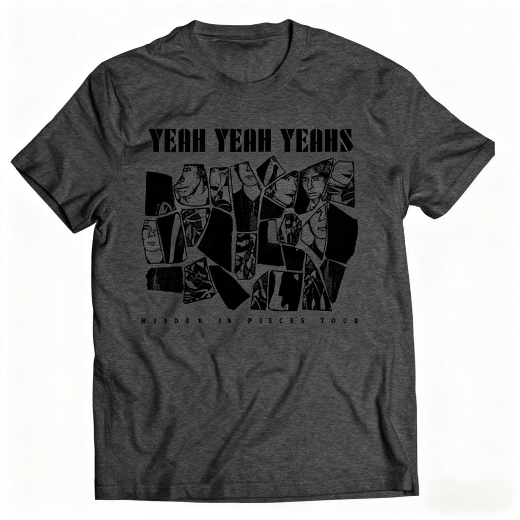 Yeah Yeah Yeahs T-shirt med Hidden in Pieces Tour Collage Grafik Stilfullt Rockband Ren Bomull Unisex Mode Lösa T-shirts