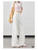 2026 Spring/Summer Women's Plus Size High-Waisted Wide-Leg Jeans with Floral Embroidery - White, Slimming, Versatile