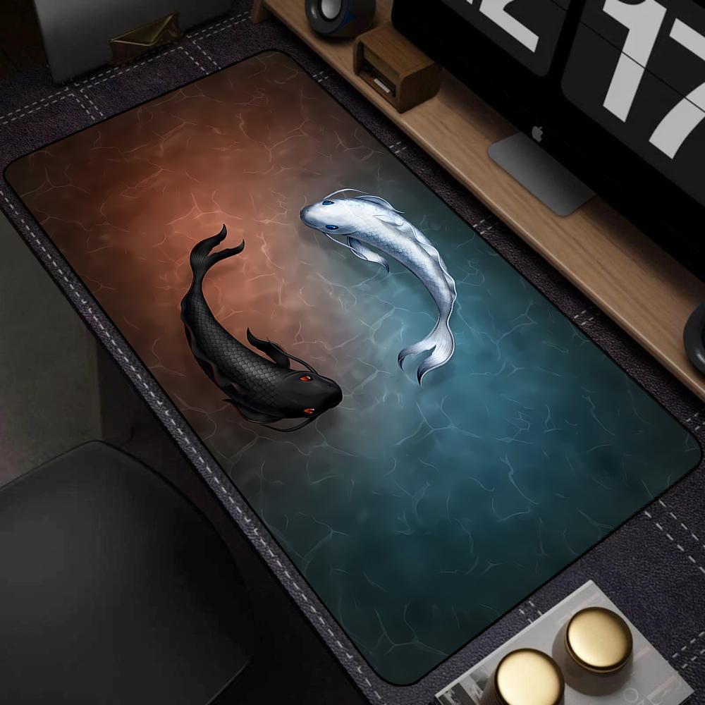 Yin-Yang Koi Fish Mouse Pad Desk Mousepad Cute HD Deskmst Extended Gaming Keyboard Mats Large 100x50cm XXL Gamer Mousepads