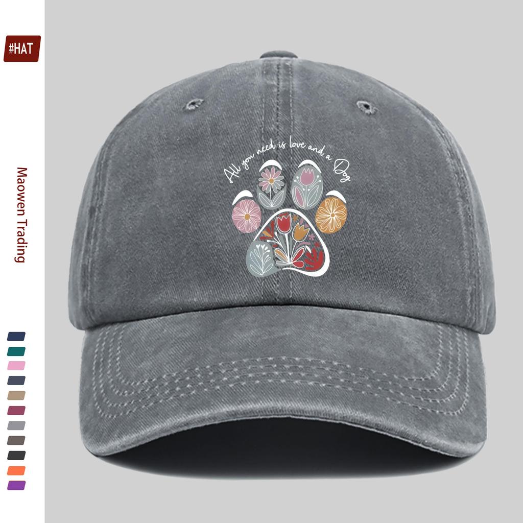 Pc Cute Flower Paw Print Baseball Cap  Unisex Adjustable Lightweight Polyester Embossed And Printed Ideal For Outdoor Act