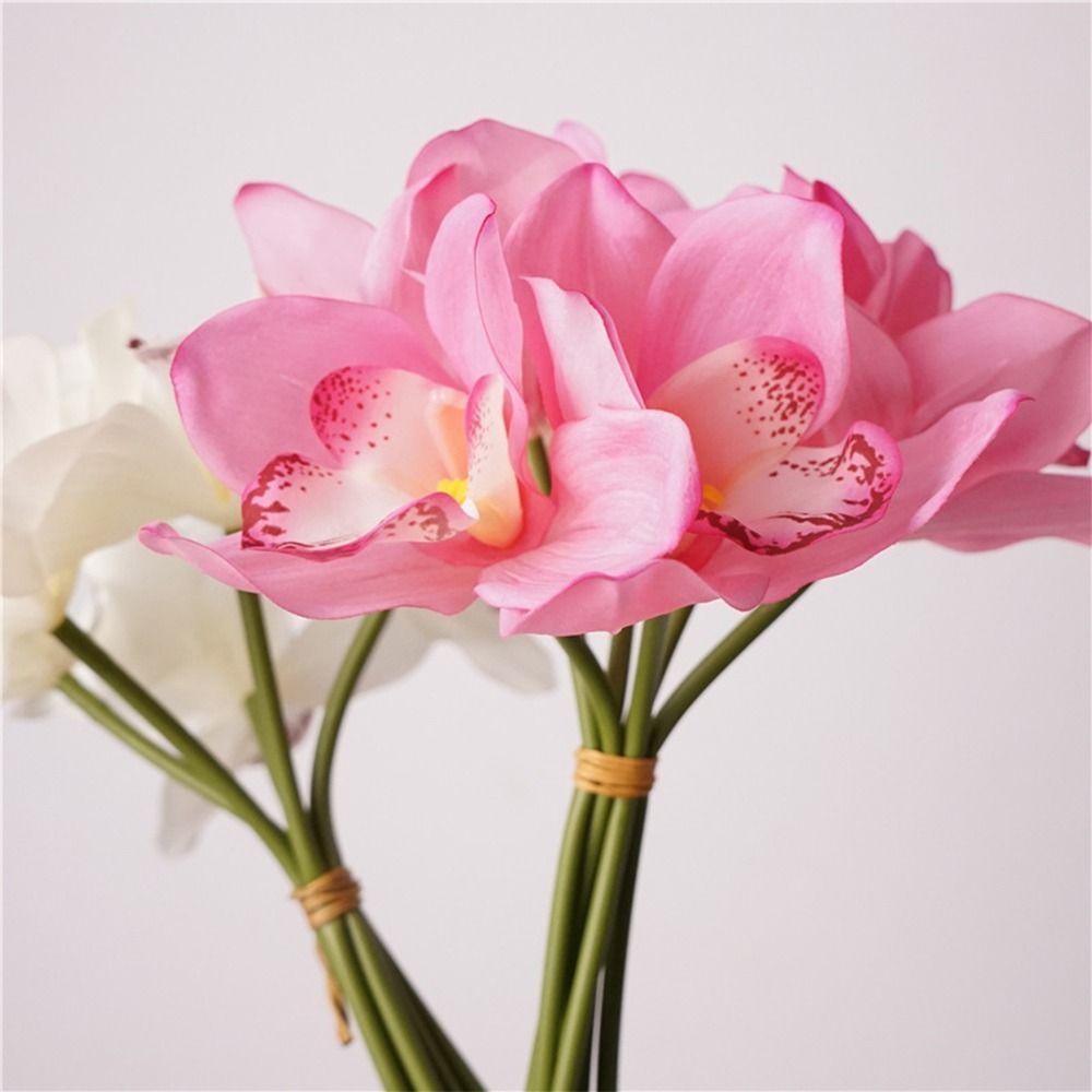 6 Heads Artificial Orchid Bouquets Desktop Ornament Photo Props Realistic Cymbidium Flowers Realistic Design Lifelike Flower