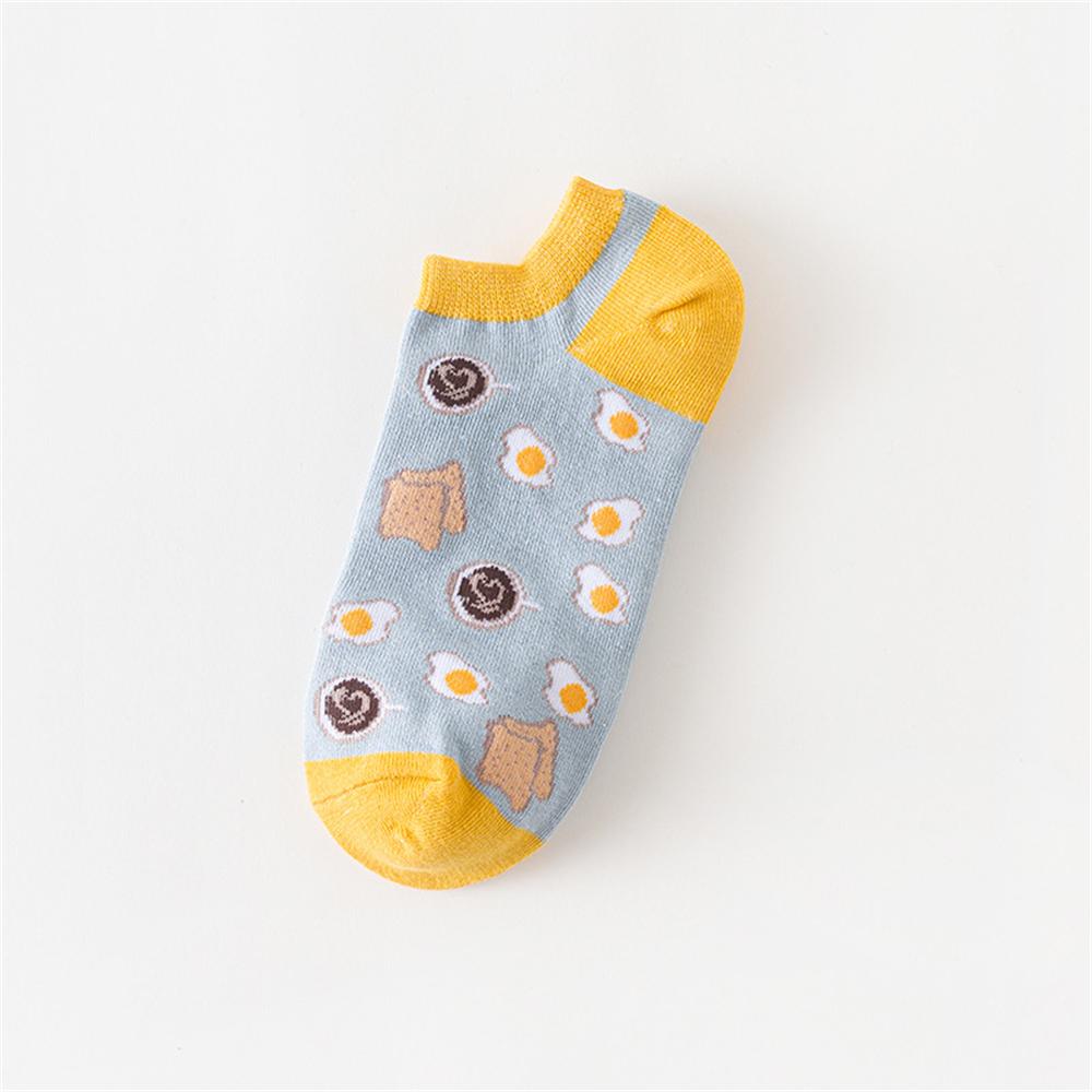 INS Lustige Cartoon Eier Socken Niedliche Mädchen Glückliche Tiere Früchte Lebensmittel Kurze Socken Omelett Erdbeere Ananas Regenbogenstreifen