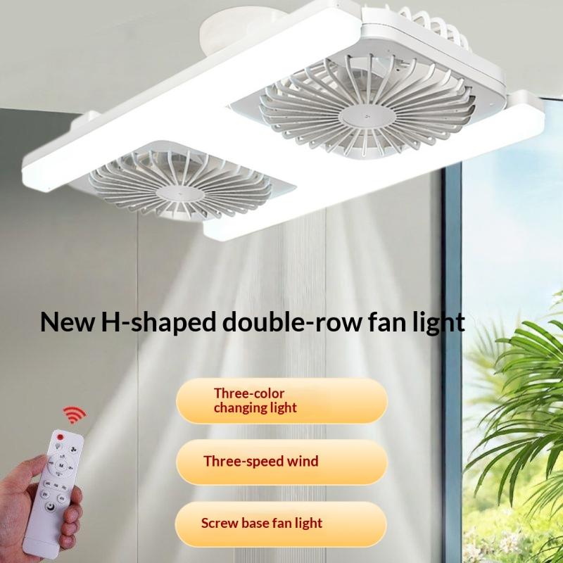 60W Low Ceiling LED Ceiling Fan Light with Remote E27 Socket Dual Fans Energy Saving for Kids Room Home Renovation