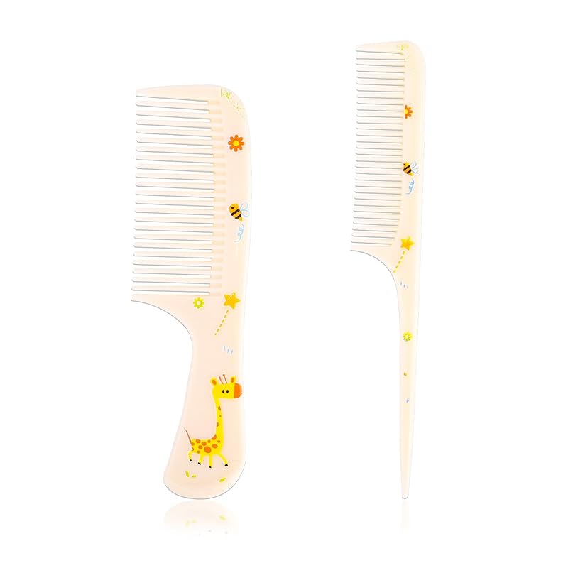 2pcs Cute Hair Comb Set, Pink Strawberry Baby Comb Fine Tooth Comb & Rat Tail Comb Toddler Tiny Hair Comb Small Girls Comb Plastic Mini Kids Comb