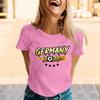 Damen Freizeit Rundhals Kurzarm Pullover T-Shirt mit Buchstabenaufdruck Lockerer Schnitt Leichtes Oberteil für Sportveranstaltungen