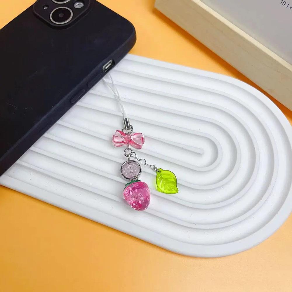 INS Pink Red Cherry Strawberry Phone Strap Charm Landyard Keychain Keycord For Girl Korean Style Bag Camera Pendant Phone Case
