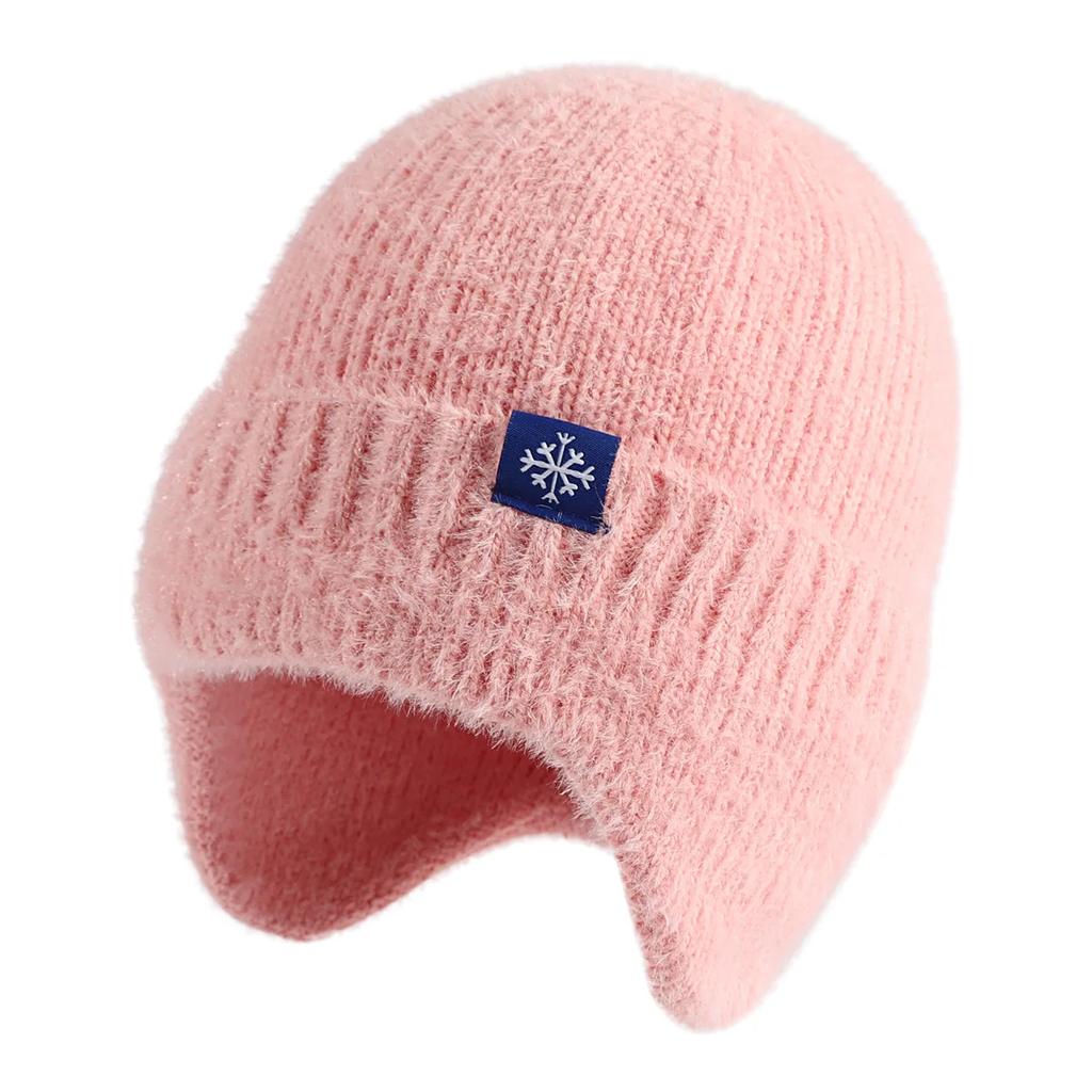 Winter Knit Earflap Beanie Soft Hat Outdoor Warm Woolen Snow Logo Plush Lined Brimmed Ski Skull Caps Blank Black Cold Hats