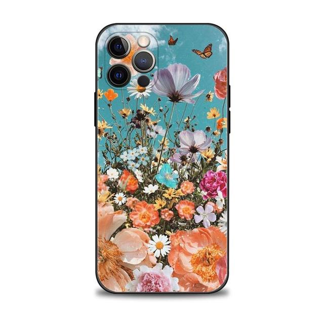 Handyhülle für Apple Iphone 14 13 12 11 Pro Max 13 12 Mini Xs Max Xr X 7 8 6 6s Plus Cover Shell Rose Tulip Green Shoots Flowers