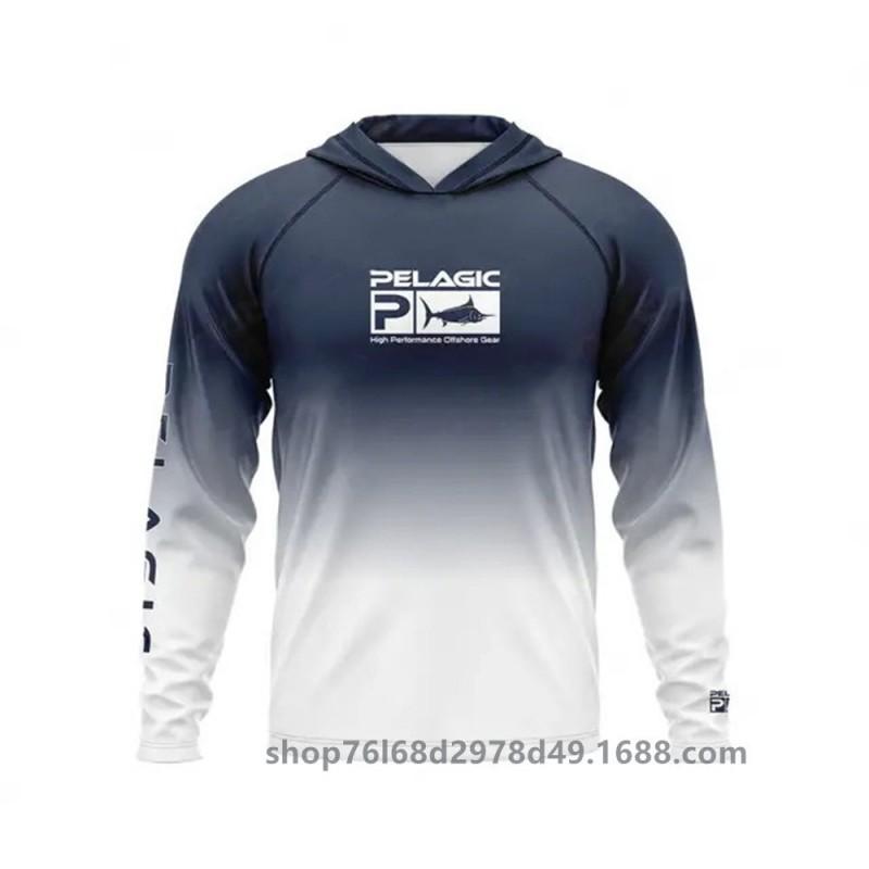 Mens UPF 50 Quick-Dry Fishing Shirt With Hood Long Sleeve Sun Protection Top Outdoor Angling Wear