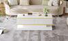 Mesa de centro de alto brillo de 100*50*38 cm con 2 cajones grandes, Blanco cálido + Borde dorado, Parte media estrecha y parte superior e inferior anchas