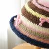 New Autumn and Winter Knitted Hat Korean Style Sweet and Cute Girls Contrasting Striped Woolen Hat Showing Face Small Warm Fisherman Hat
