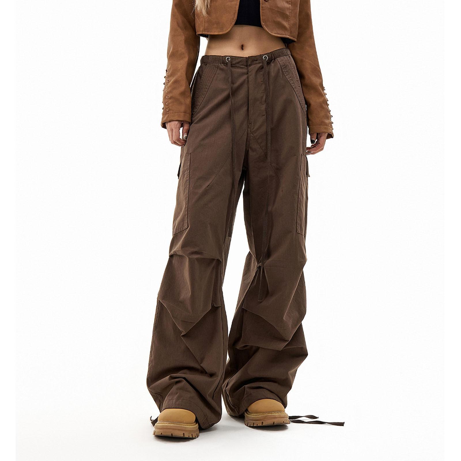 

Модные повседневные спортивные брюки с широкими штанинами и эластичным поясом, свободные брюки, штаны-парашюты, брюки-карго десантника XL кофейный