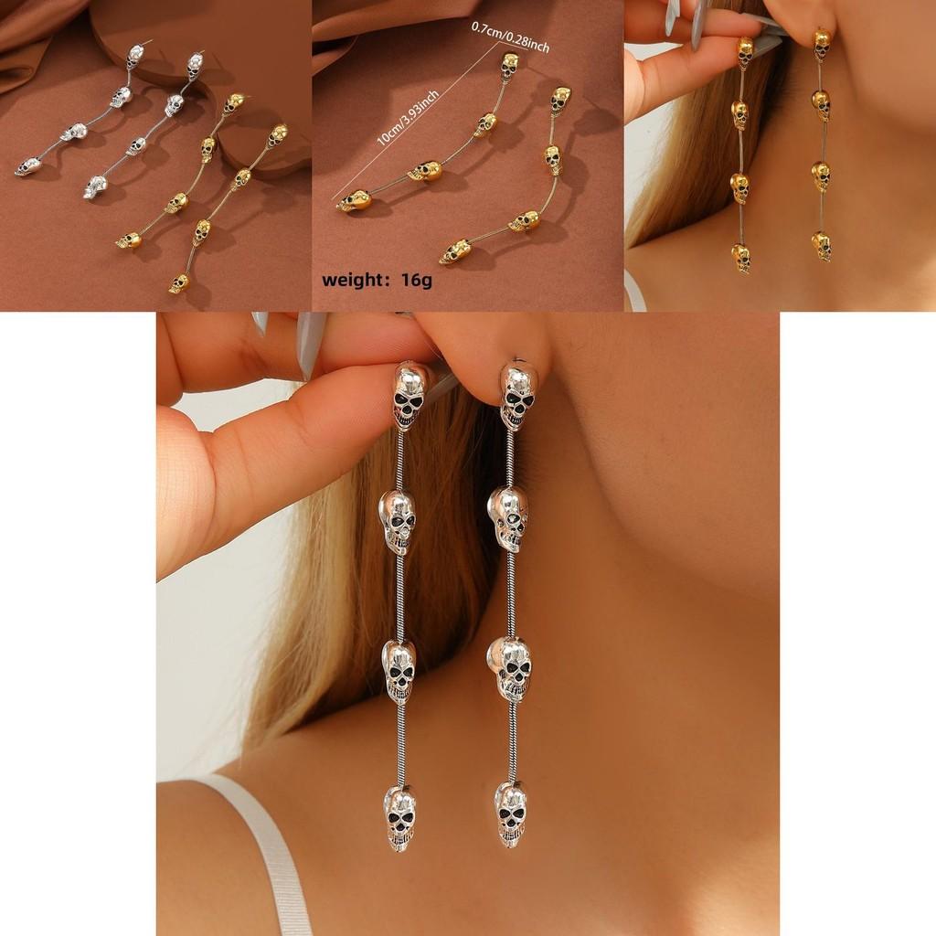 Halloween Skull Dangle Earrings With Gothic Alloy Metal For Women Party Wear