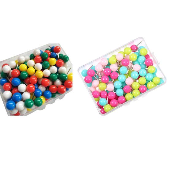 100Pcs Multi-Color Map Push Pins Round Head with Stainless Point Multi-Color Thumbnail Design Map Push Pins