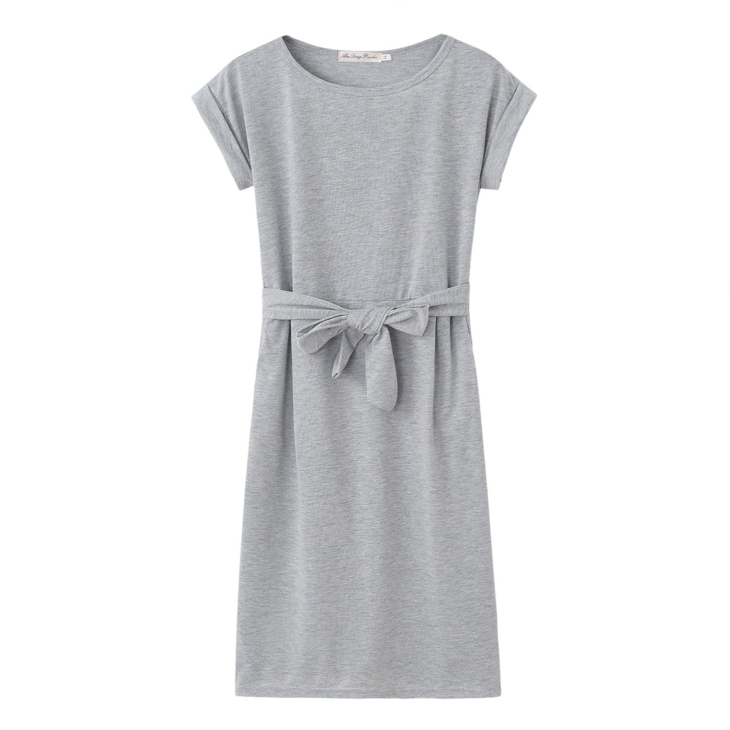 

Летнее платье 2020 года, хит продаж, на шнуровке, с круглым вырезом и карманом XL светло-серый