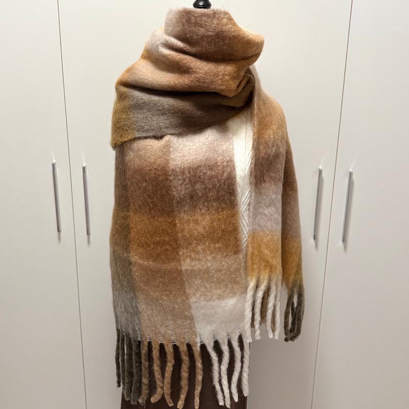 Women's Faux Cashmere Plaid Scarf - Korean Style, Thick & Warm Autumn/Winter Shawl