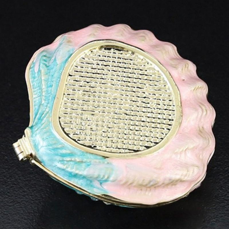 Mini Jewelry Storage Box Inlaid Gem Organizer Shell Shape Portable Alloy Storage Earrings Ring Dresser Home Desktop Decorative