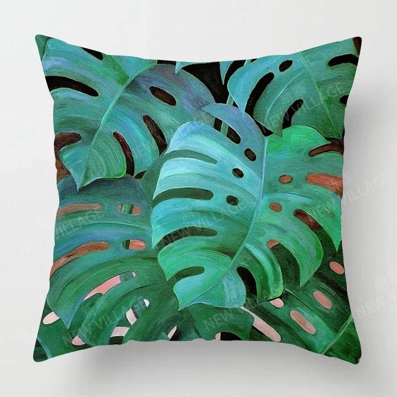 Nordic Fall Home Decor Autumn Throw Pillow Case Sofa Cushion Cover Modern  Plant Green Leaf