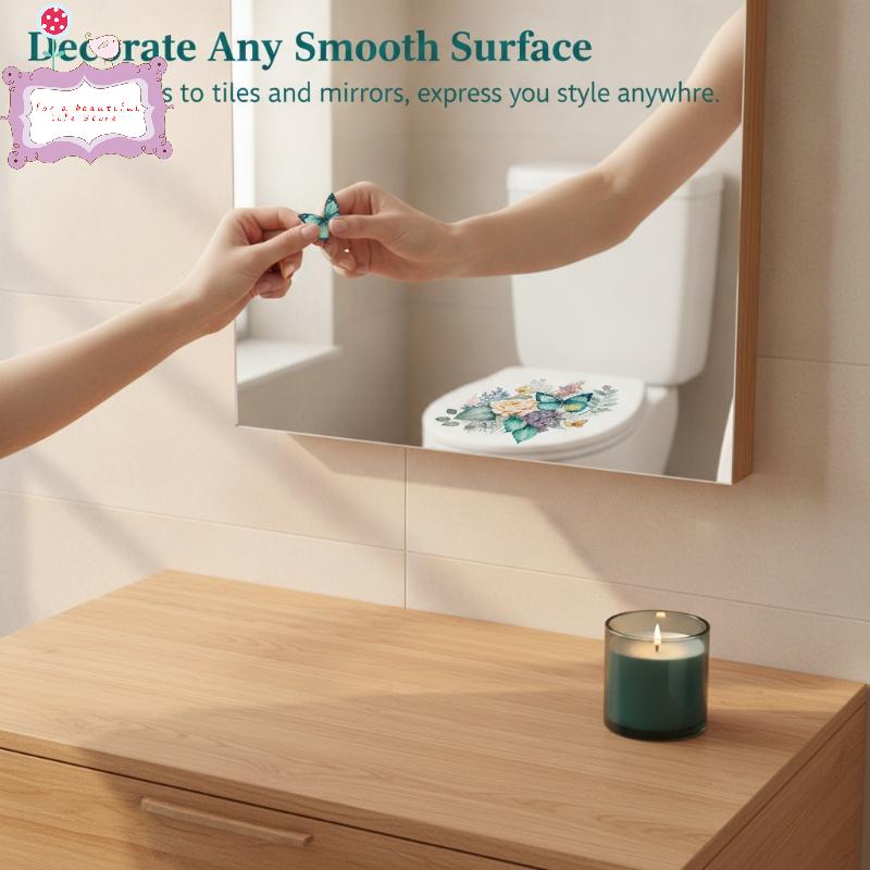Creative Flower Butterfly Toilet Sticker Waterproof Self-Adhesive Removable Decal for Bathroom Toilet Lid Decor