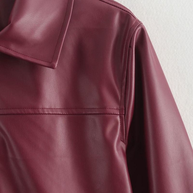 Kaslead New Arrival Women's Clothing Fashion Style Stylish Simple and Versatile Zipper Leather Jacket Coat