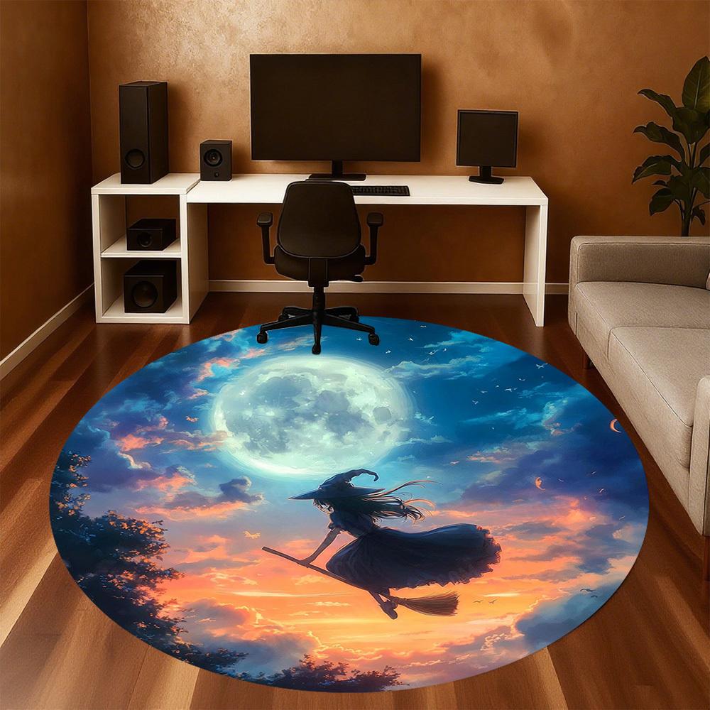 1PC witch broomstick Office Round Area Rug, Under Office Chairs Bedroom Living Room Home Decor,Carpet for Office, -1110225