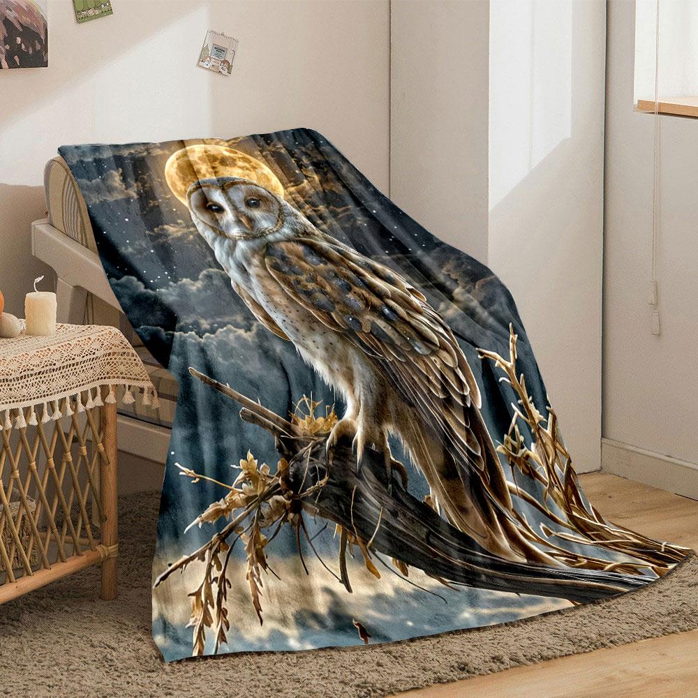 Moon Owl Branch Print Blanket bedroom Blanket for Livingroom Couch lunch break Soft throw for Friend's festival Gift