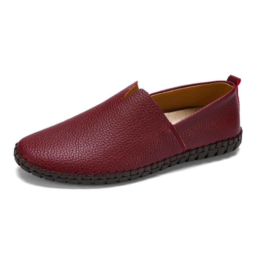 Breathable Mens Leather Shoes 2024 New Casual Shoes Autumn Flat Heel Solid Color Loafers