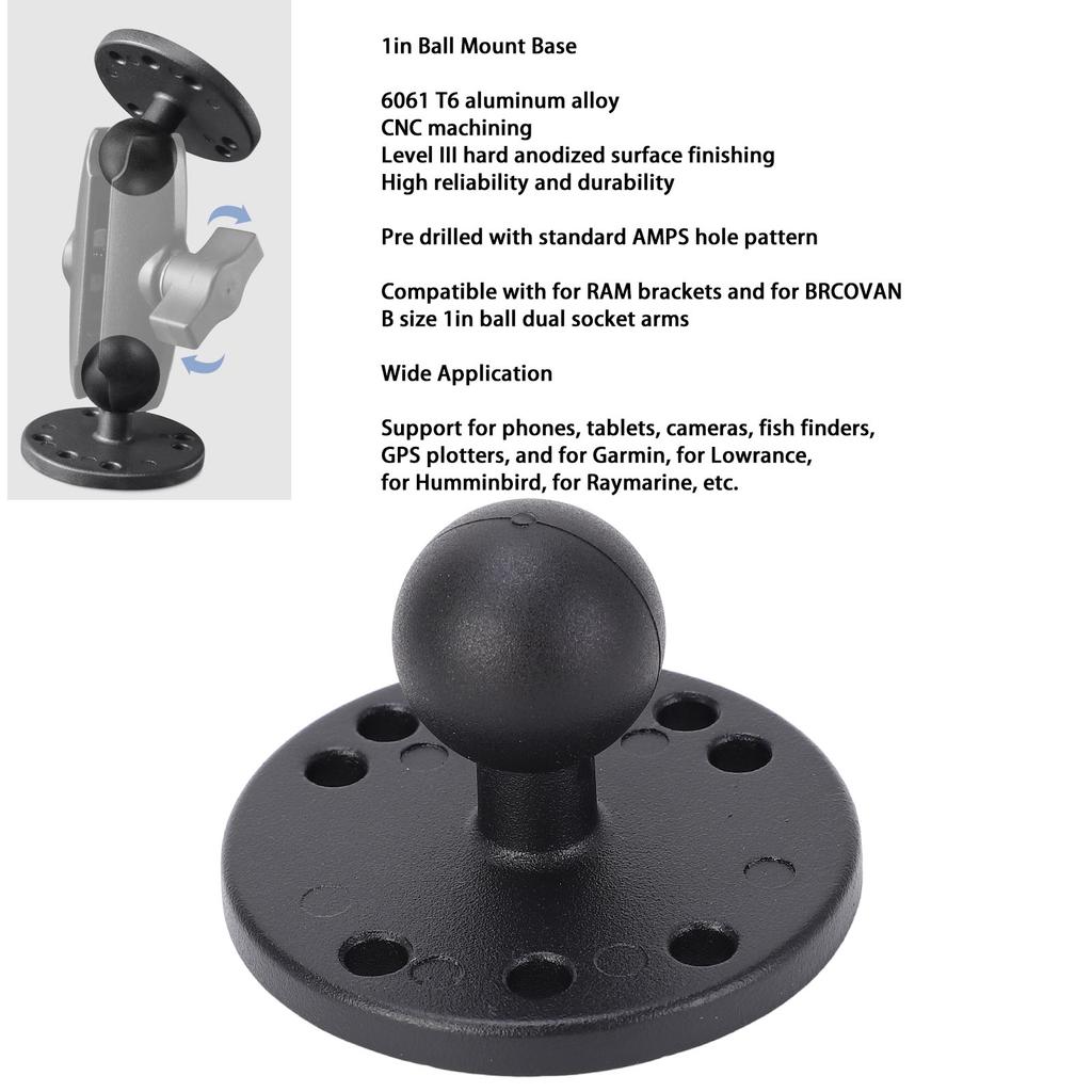 Base di montaggio a sfera da 1 pollice in lega di alluminio, montaggio universale, piastra di montaggio per dispositivi elettronici con foro AMPS per Garmin