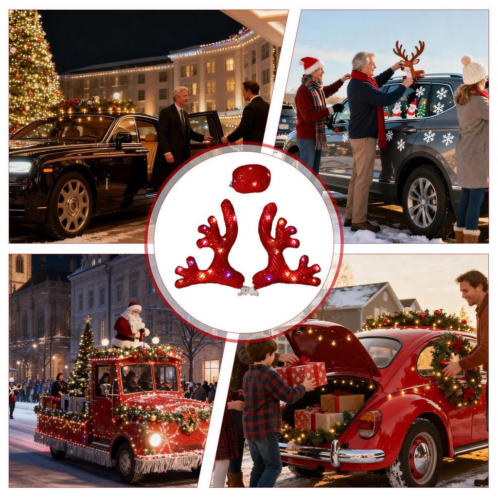 Christmas Car Decor With LED Light Cute Vehicle Exterior Deer Costume Accessories For Winter Holiday New Year Family Friends