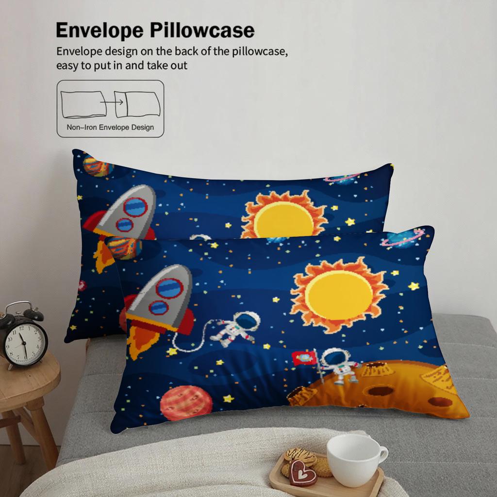 3Pcs Space Theme Bedding Sets Dormitory For Students Teen 3D Printed Rocket And Sun Duvet Cover Sets With Pillowcases No Filling